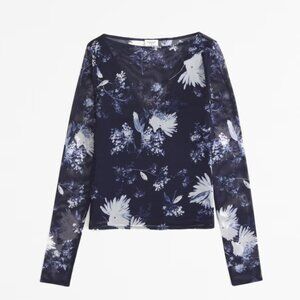 NWT Abercrombie & Fitch Floral Blue Mesh Top, S